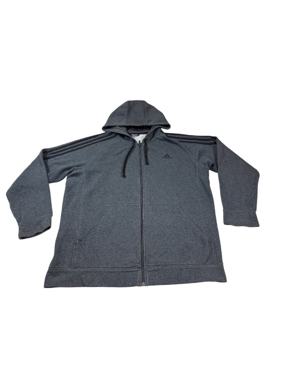 Adidas Mens Full Zip Hoodie Jacket Gray Size Large With Logo & Stripes (W860)